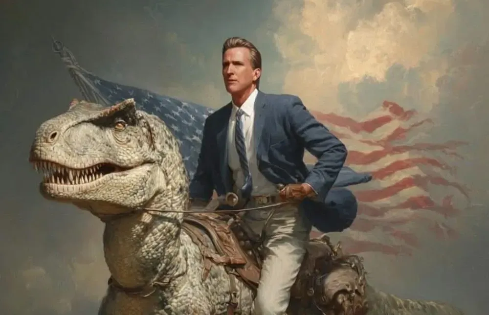 Gavin riding a T-Rex into an AI future