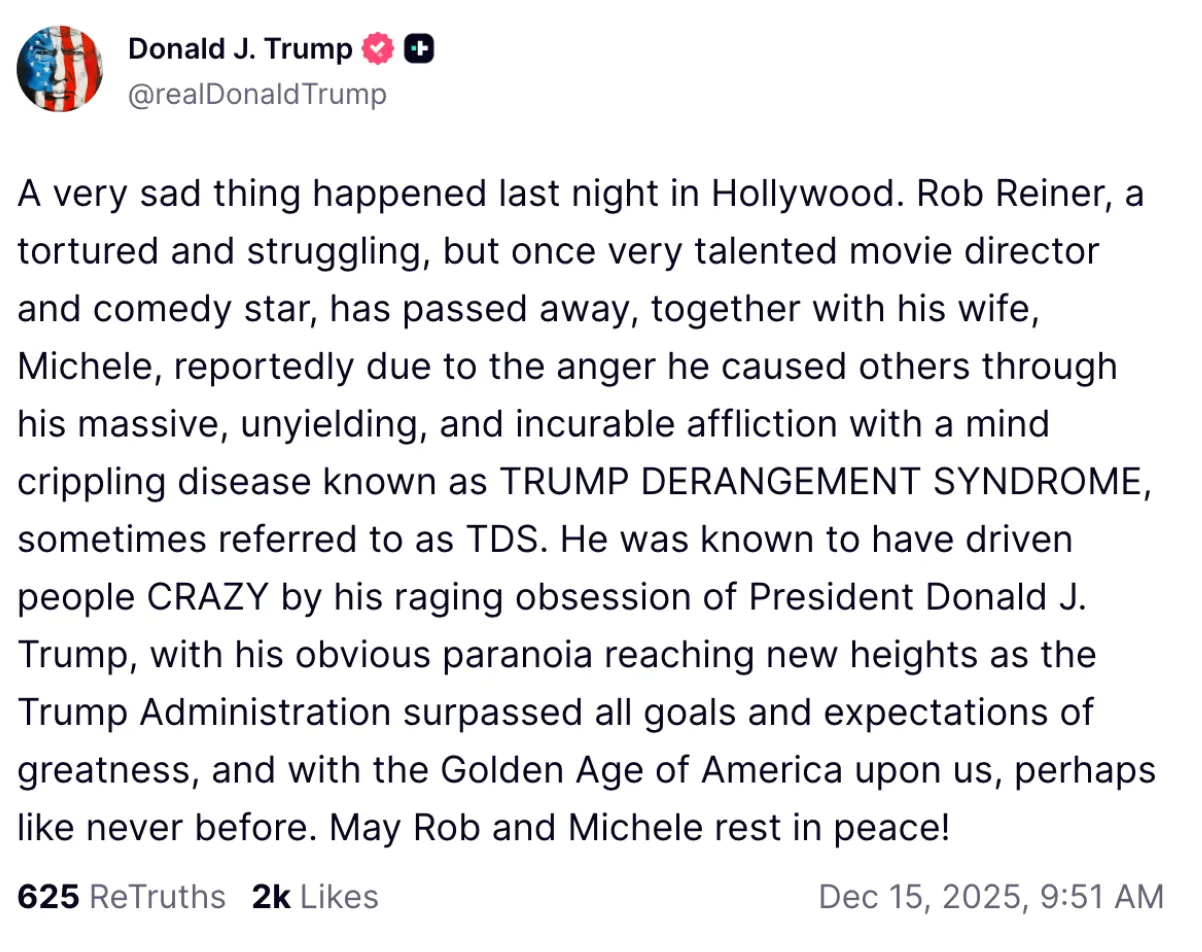 Trump Truth Social Post about Rob Reiner